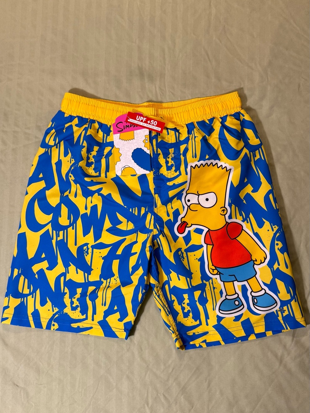 Kids Yellow & Blue Bart Simpson Swim Trunks